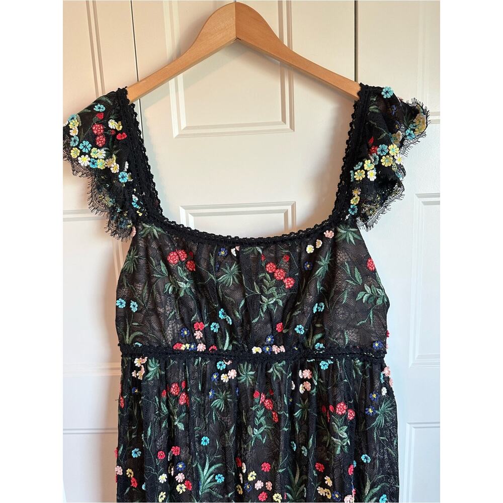 Alice + Olivia Stacey Bendet Black Floral Embroidered Lace Maxi Dress Size 12 - Picture 9 of 16